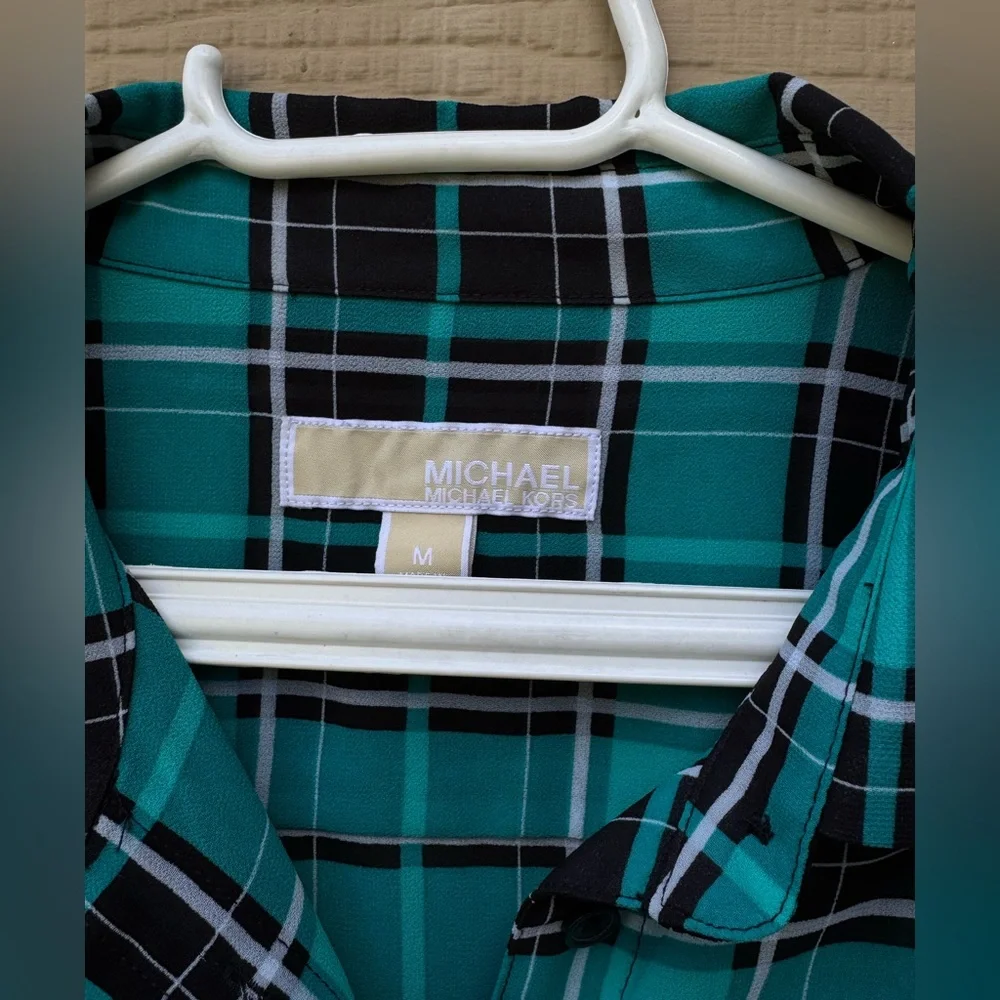 MICHAEL Kors Plaid Button-down Blouse with Front Knot - Picture 7 of 9